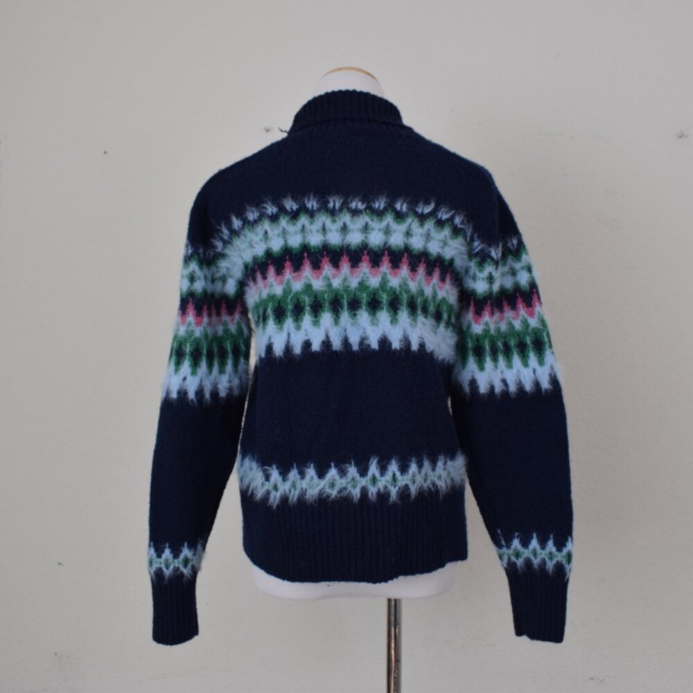 Free Assembly Woman's Sweater Fuzzy Mock Neck Recycled Polyester Navy size L - Picture 5 of 12